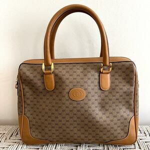 Gucci Micro GG Tan Canvas and Leather Boston Bag